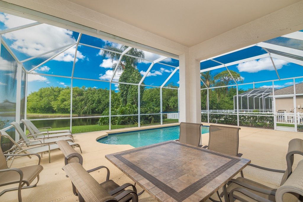 A wonderful view of a lanai in Bradenton, with pool